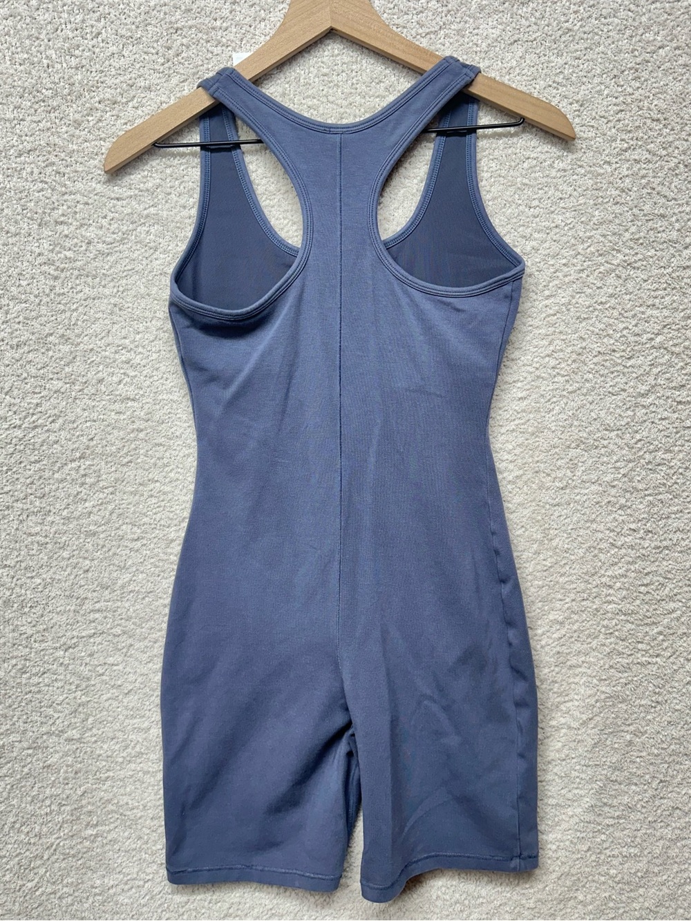 SKIMS Steel Blue Racerback Onesie Romper Bodysuit Medium Biker Shorts Bra Lounge - Picture 2 of 9
